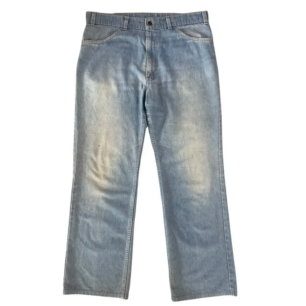 VINTAGE 70s Levi’s Orange Tab Bootcut Wide Leg Light Wash Denim Jeans Men 36x29